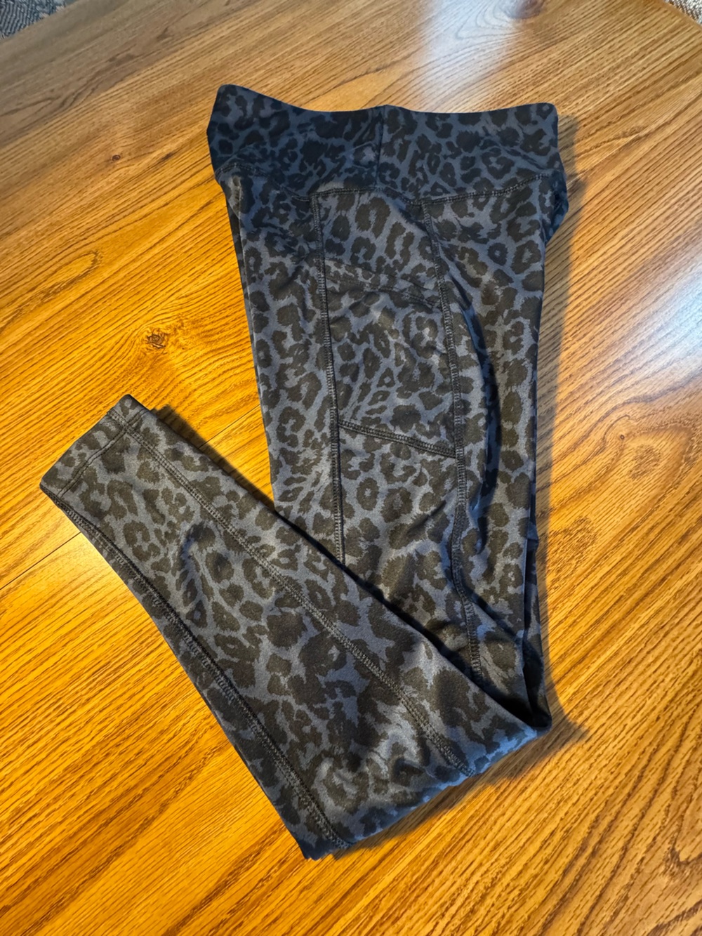 Cali Active Navy Leggings Black Leopard Print Size Small